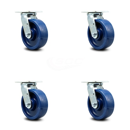 Service Caster 6 Inch Solid Polyurethane Wheel Swivel Caster Set with Ball Bearings SCC SCC-30CS620-SPUB-4